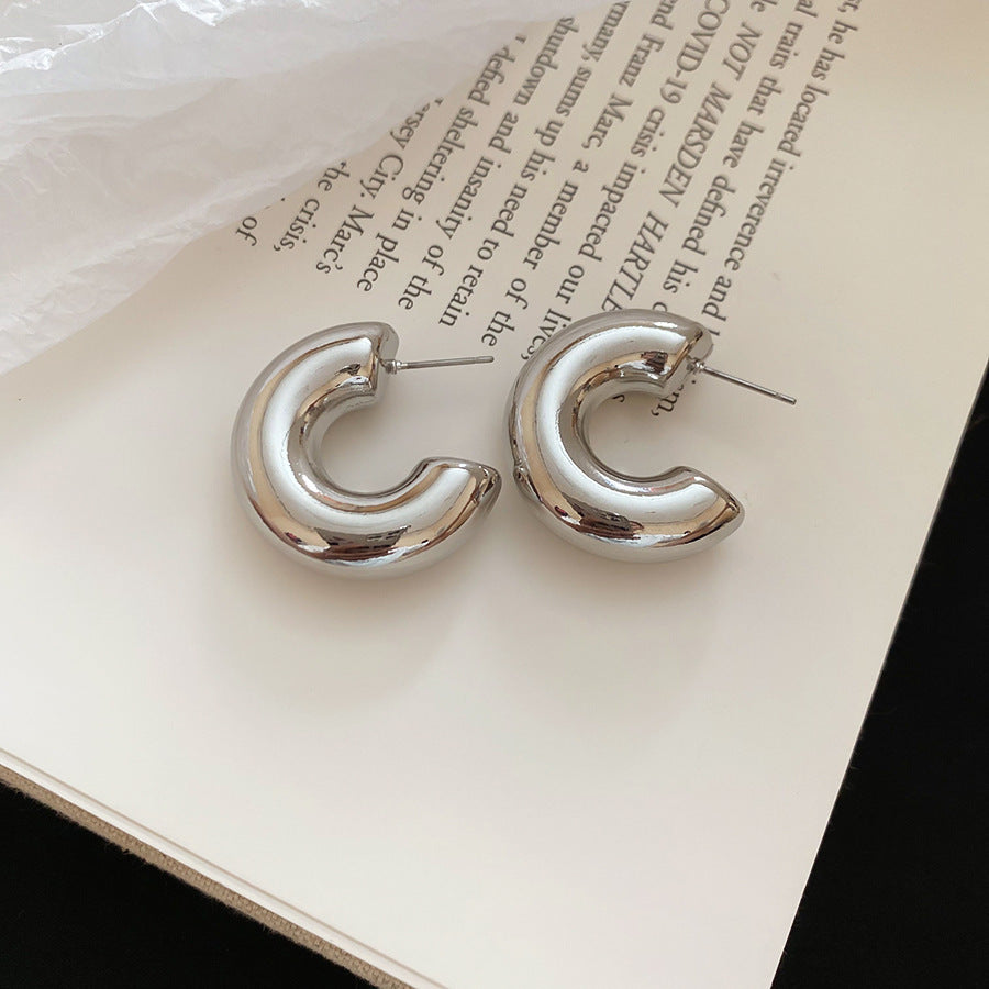 銀針圓圈銀色耳環輕奢高級感耳釘女冷淡風時尚百搭耳飾設計感小衆