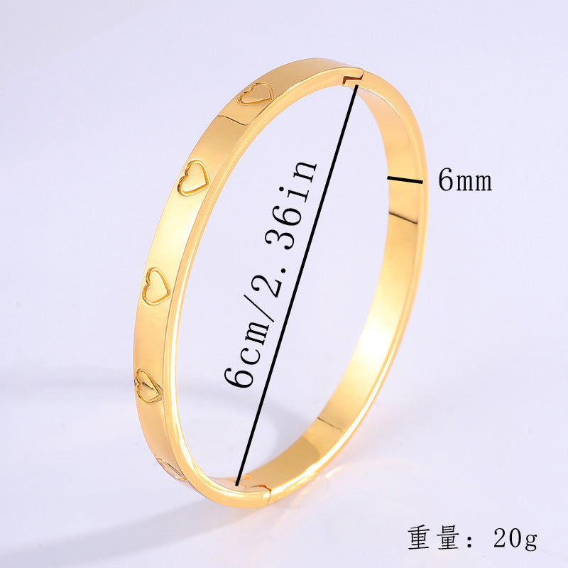 鈦鋼手鐲18k真金電鍍愛心鏡面手鐲女生高級感歐美時尚跨境手鐲