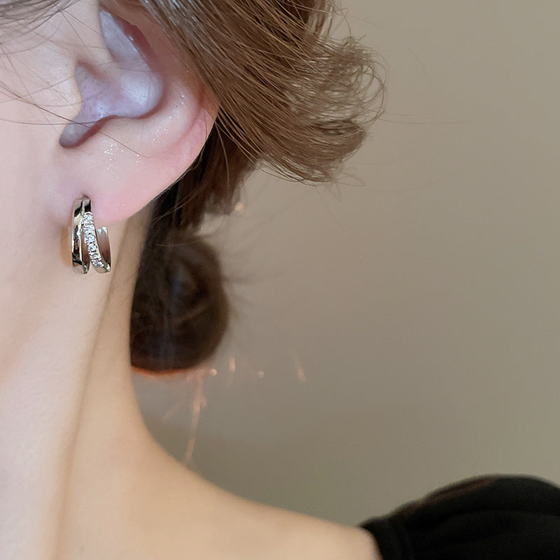 銀針跨境高級感銀色幾何圓珠愛心耳釘小衆個性耳環冷淡風耳飾