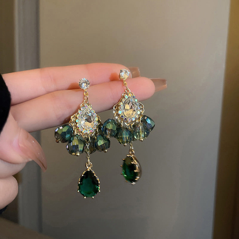 銀針歐美輕奢人造鋯石水晶款愛心耳釘時尚宮廷風耳環高級感耳飾女