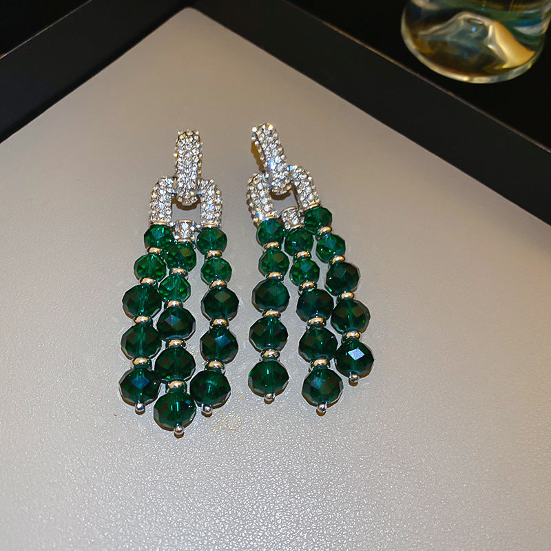 歐美跨境綠色鋯石花朵幾何耳釘氣質百搭耳環輕奢高級感耳飾設計感