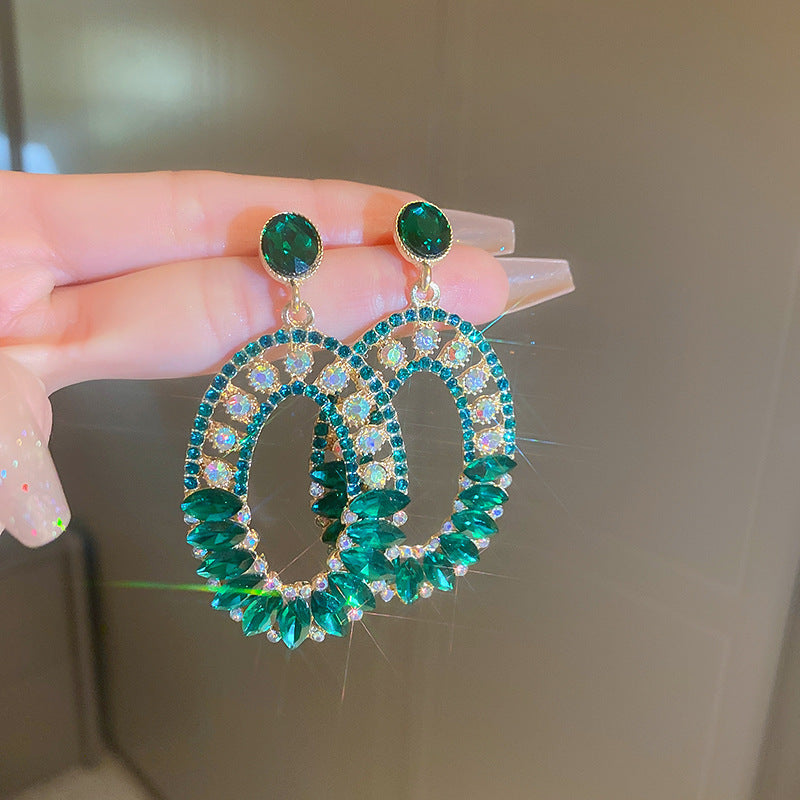 銀針中古vintage綠色鑲鑽蝴蝶珍珠耳環氣質耳墜復古高級感耳飾女