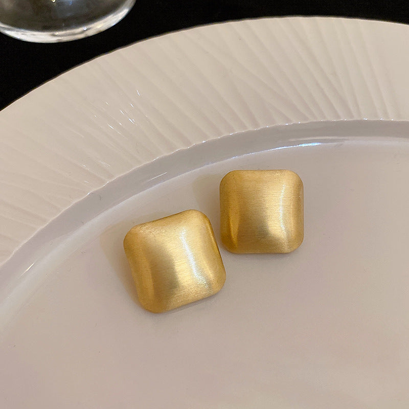 銀針歐美輕奢金屬風拉絲方形愛心耳環女網紅個性幾何耳釘時尚耳飾