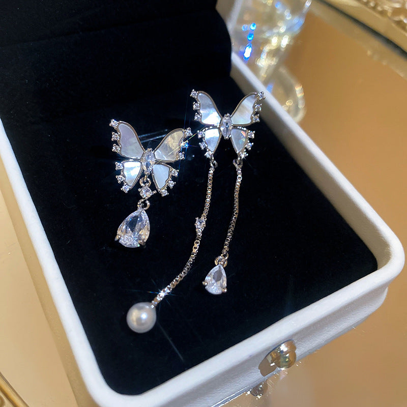 銀針輕奢鋯石几何蝴蝶花朵流蘇耳釘個性冷淡風耳環歐美高級感耳飾