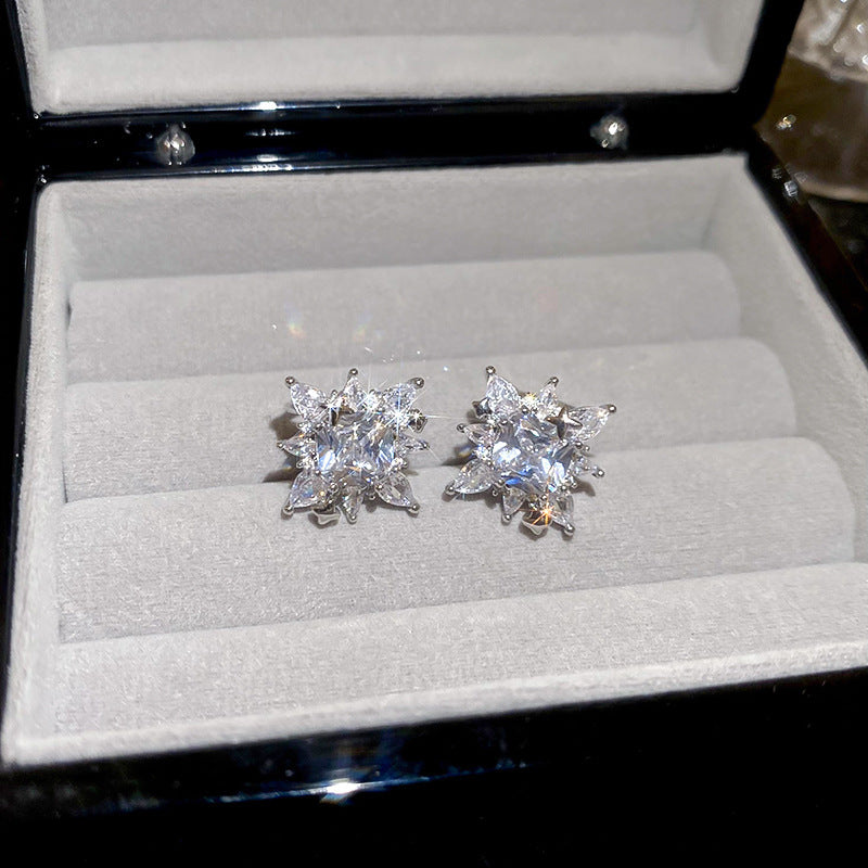 銀針輕奢鋯石几何蝴蝶花朵流蘇耳釘個性冷淡風耳環歐美高級感耳飾