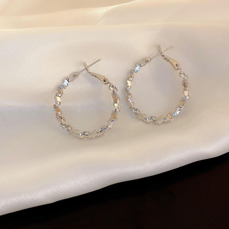 銀針圓圈銀色耳環輕奢高級感耳釘女冷淡風時尚百搭耳飾設計感小衆