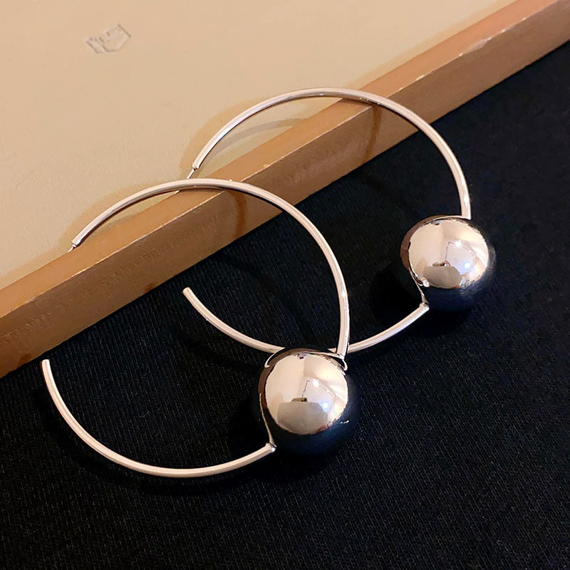 銀針歐美跨境金屬風素圈幾何耳圈氣質個性耳釘耳環誇張高級感耳飾
