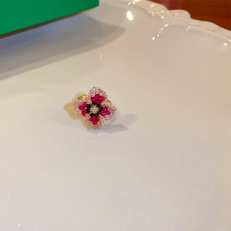 韓國ins風幾何珍珠花朵愛心開口戒指甜美氣質指環食指戒復古手飾