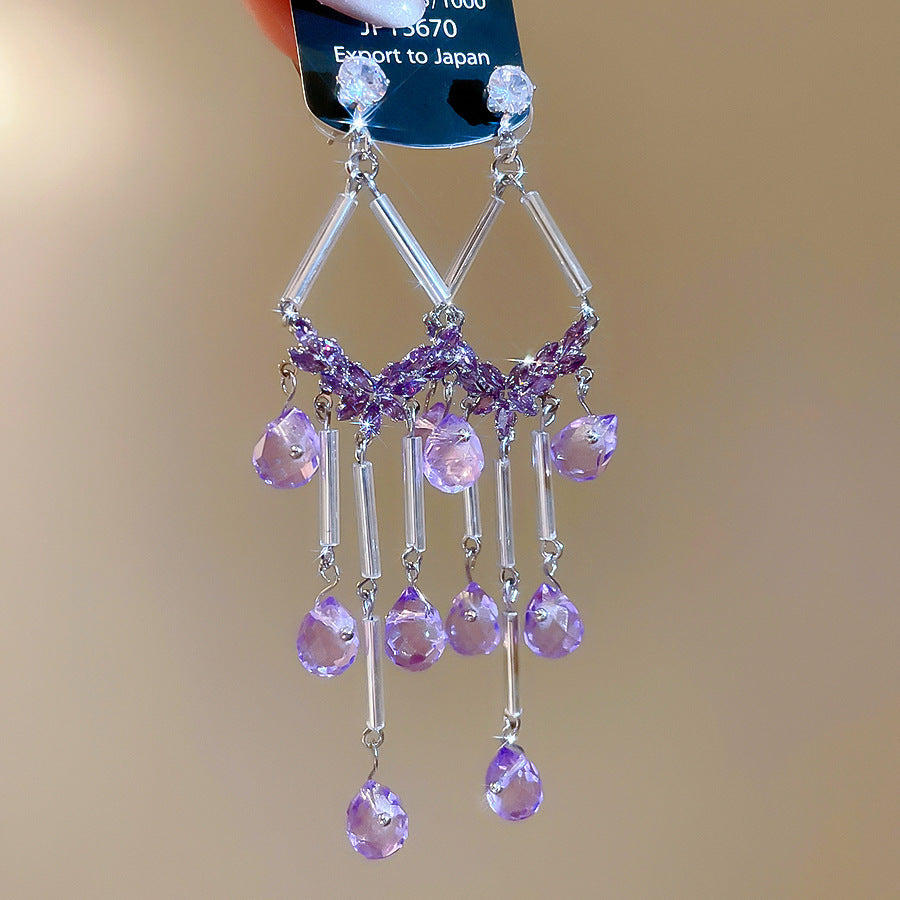 銀針熱銷鑲鑽鋯石水滴蝴蝶流蘇耳環輕奢高級感耳釘耳飾設計感小衆