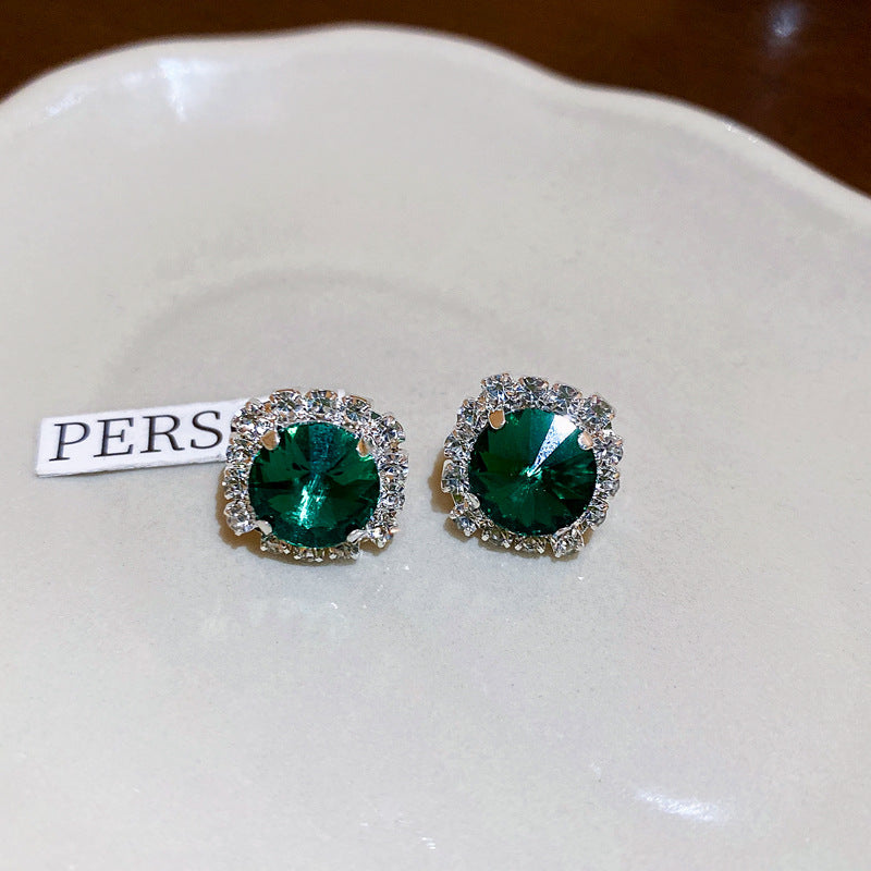 復古輕奢祖母綠鑲鑽方形項鍊2件套時尚小衆鎖骨鏈時尚高級感項飾