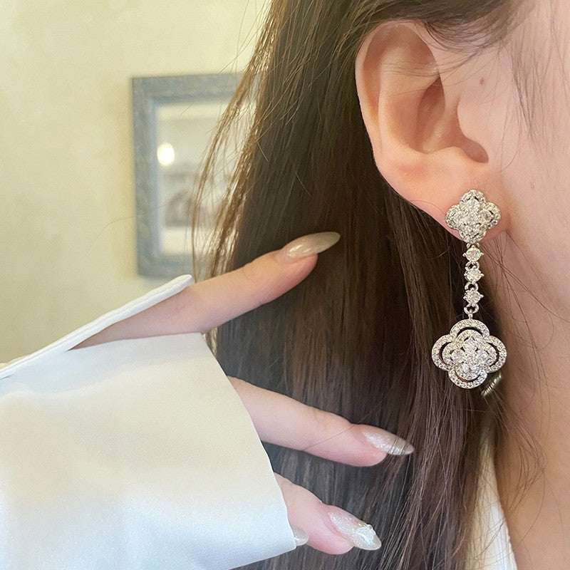 銀針輕奢鋯石几何蝴蝶花朵流蘇耳釘個性冷淡風耳環歐美高級感耳飾