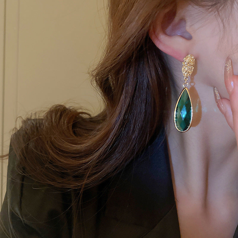 銀針中古vintage綠色鑲鑽蝴蝶珍珠耳環氣質耳墜復古高級感耳飾女