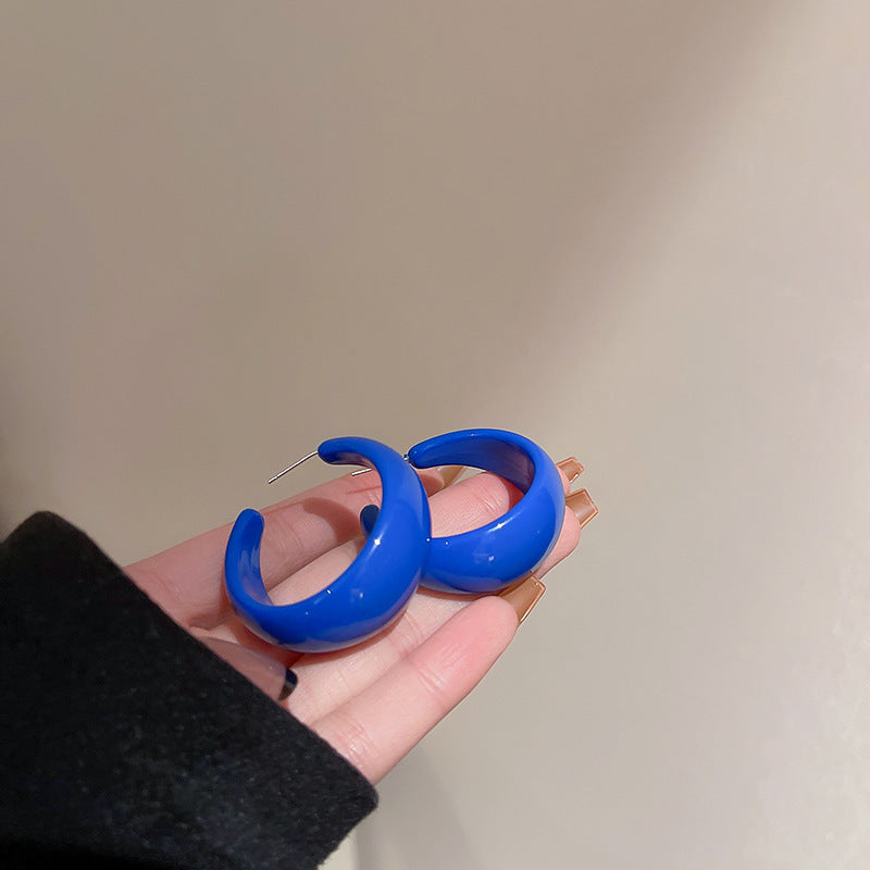 銀針樹脂暈染花朵耳環輕奢高級感耳釘復古時尚百搭耳飾設計感小衆