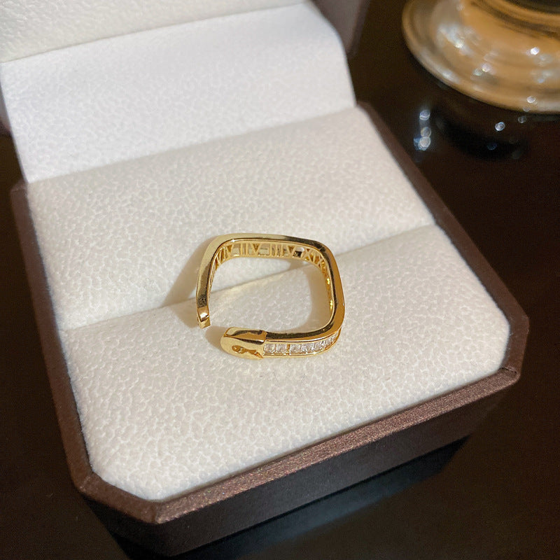 韓國時尚鋯石字母愛心幾何開口戒指輕奢小衆高級感食指戒百搭手飾