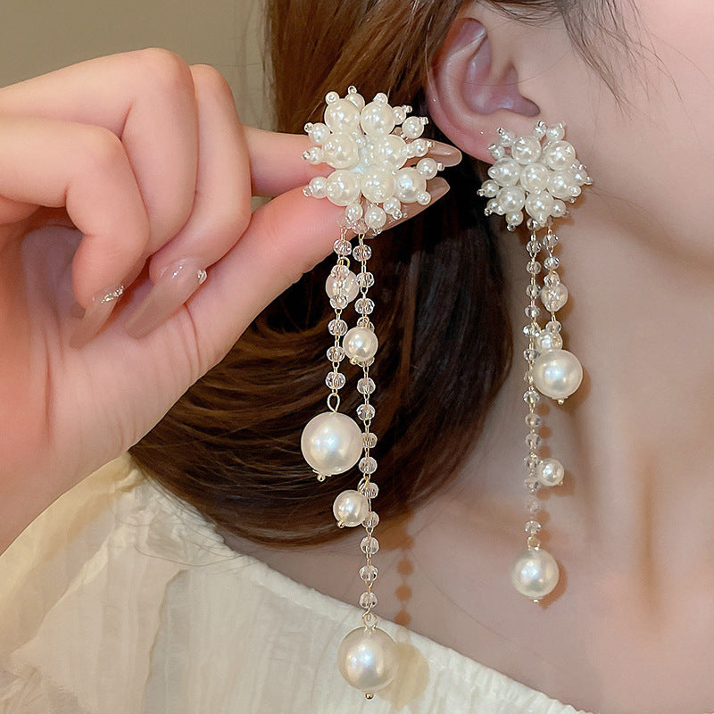 銀針時尚白色系花朵貝殼珍珠耳環氣質新款耳釘歐美時尚高級感耳飾