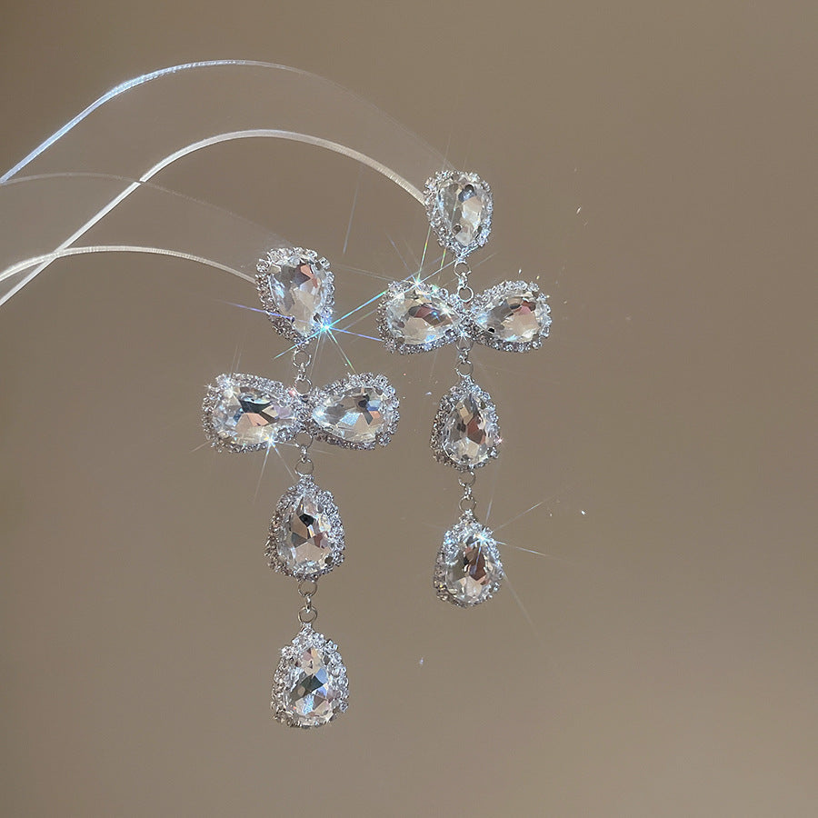 銀針熱銷鑲鑽鋯石水滴蝴蝶流蘇耳環輕奢高級感耳釘耳飾設計感小衆