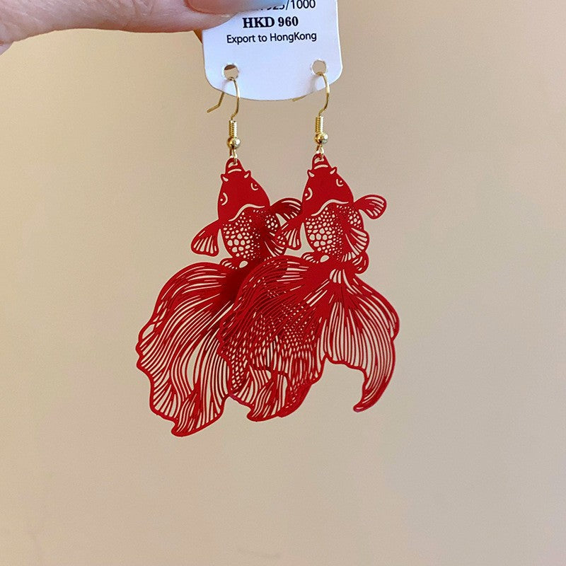 浪漫烏托邦安可拉紅色花朵流蘇耳釘氛圍感長款耳釘輕奢高級感耳飾