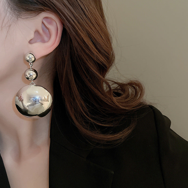 銀針跨境高級感銀色幾何圓珠愛心耳釘小衆個性耳環冷淡風耳飾