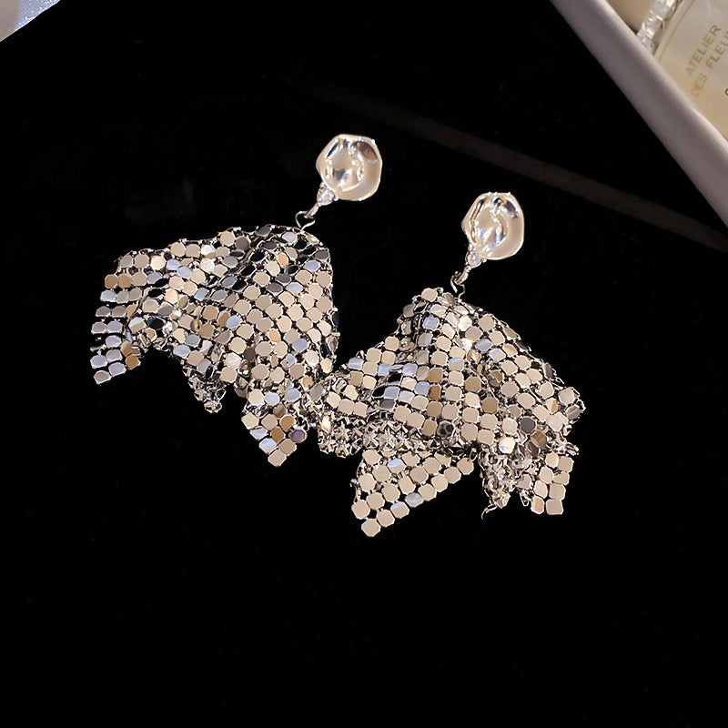 銀針超仙珍珠花朵流蘇耳環氣質時尚耳釘跨境歐美誇張高級感耳飾女