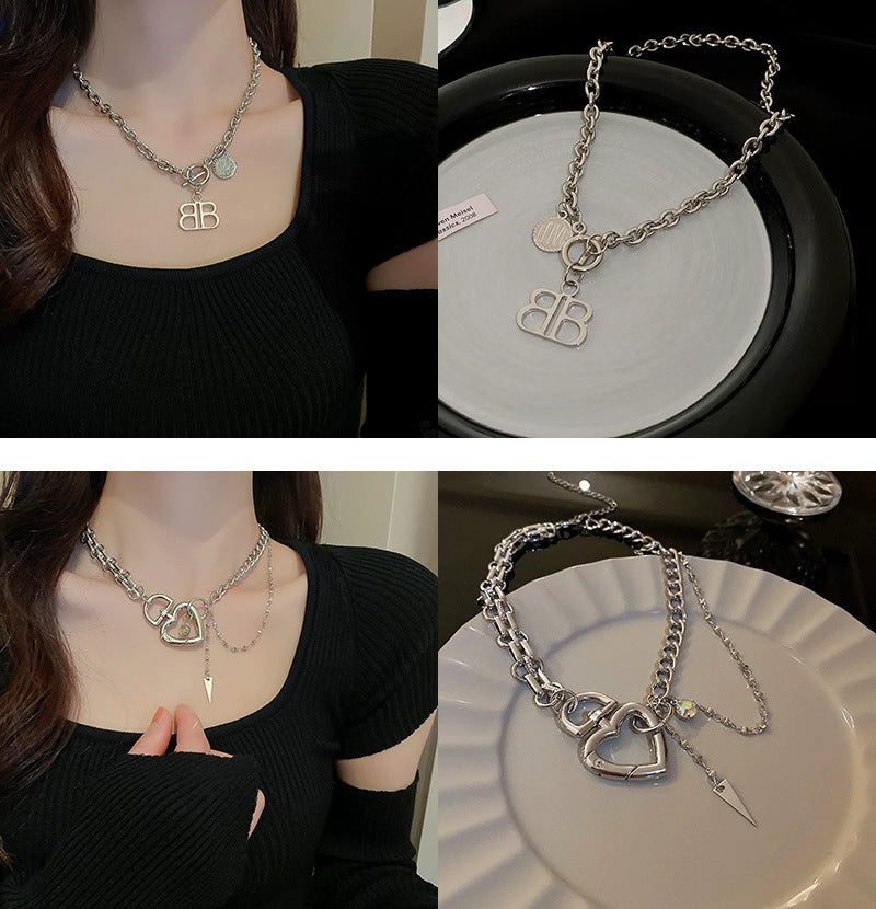 韓國時尚冷淡風鑲鑽愛心珍珠項鍊網紅小衆設計感氣質鎖骨鏈項飾女