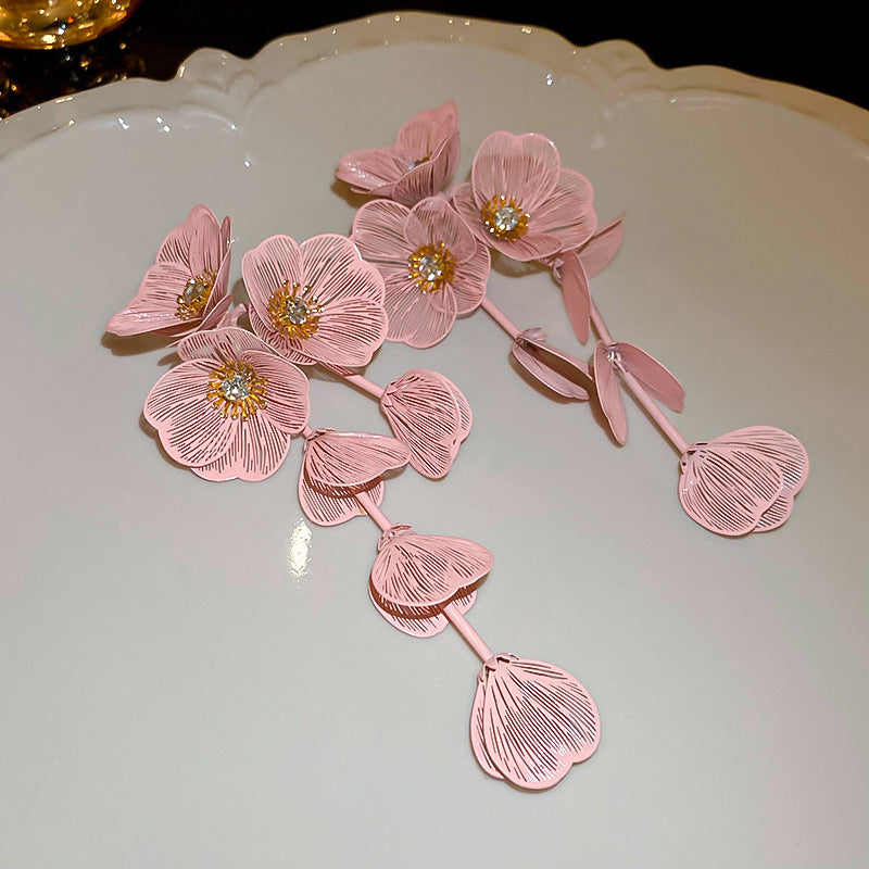 銀針歐美金屬風珍珠蝴蝶花朵流蘇耳釘小衆個性耳環時尚誇張耳飾女