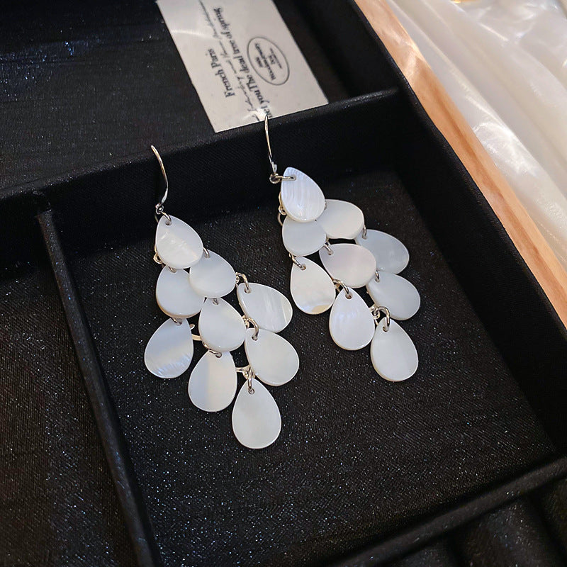 銀針時尚白色系花朵貝殼珍珠耳環氣質新款耳釘歐美時尚高級感耳飾