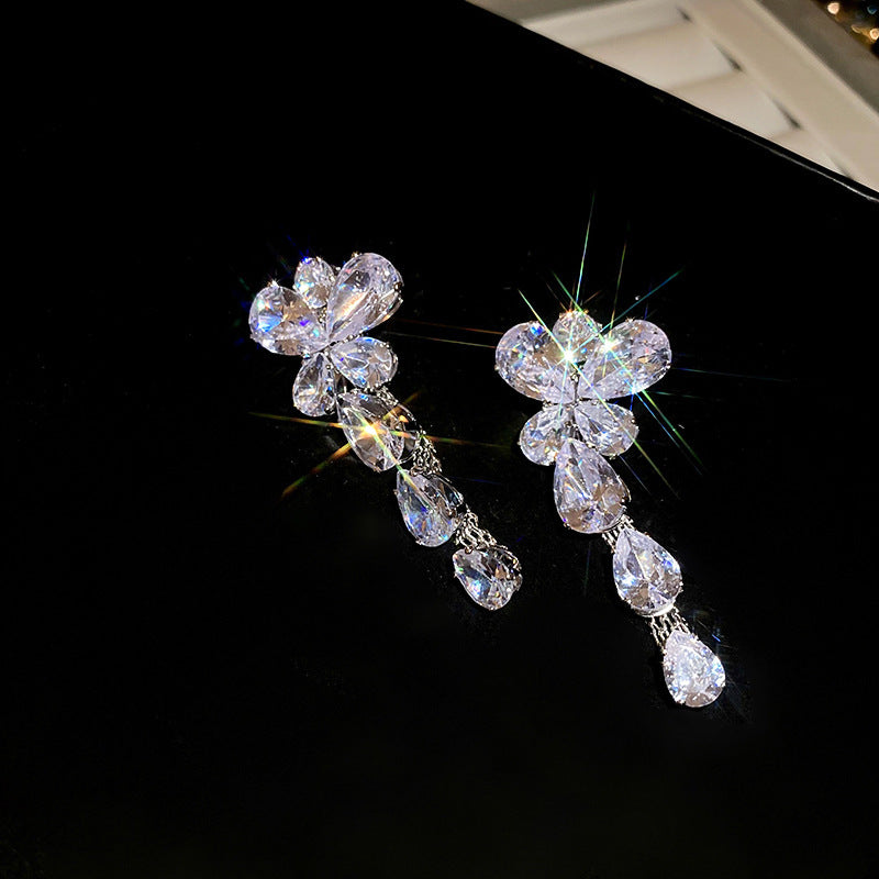 銀針輕奢鋯石几何蝴蝶花朵流蘇耳釘個性冷淡風耳環歐美高級感耳飾