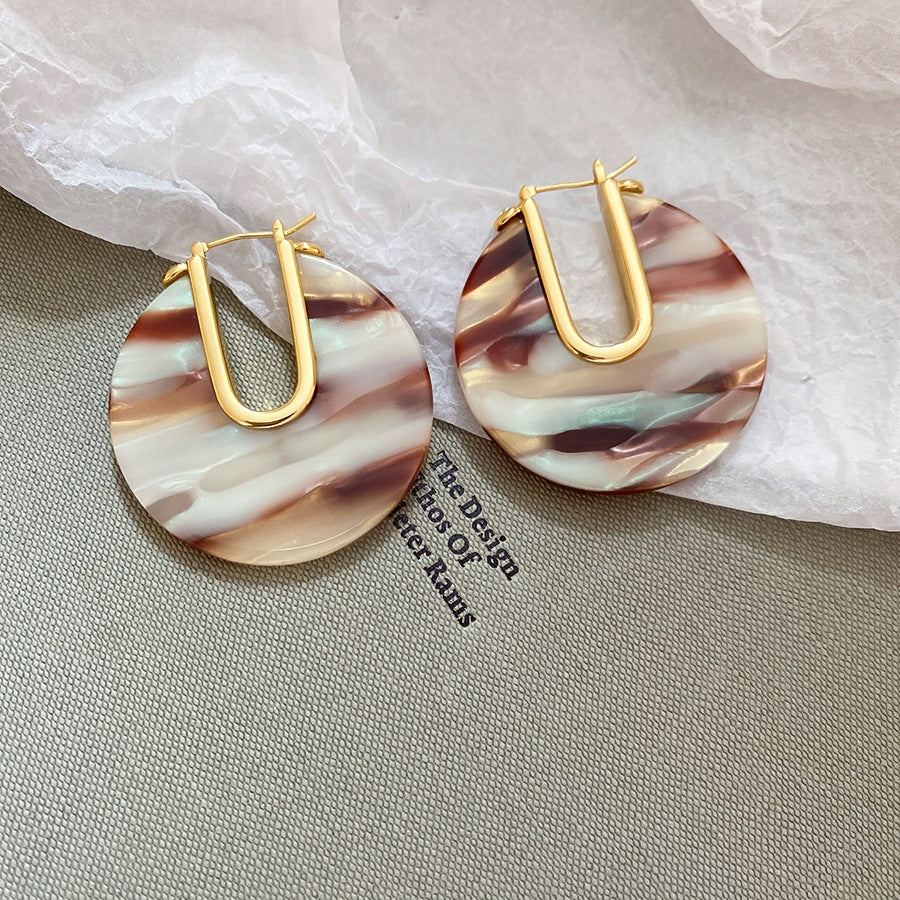 銀針樹脂暈染花朵耳環輕奢高級感耳釘復古時尚百搭耳飾設計感小衆