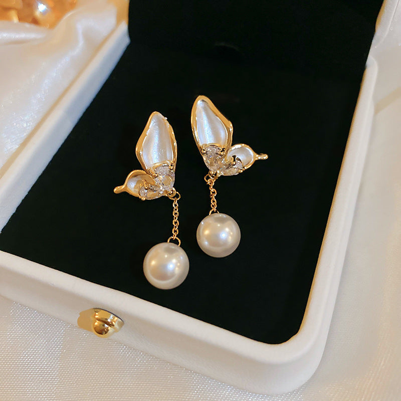 銀針輕奢鋯石几何蝴蝶花朵流蘇耳釘個性冷淡風耳環歐美高級感耳飾