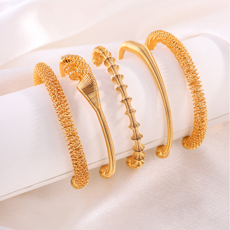 鈦鋼簡約手鐲彈力鋼絲跨境風歐美開口男女款高級感設計層次感手環