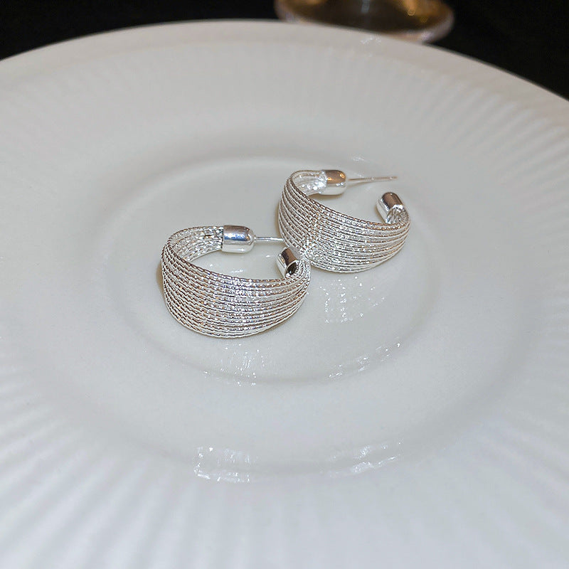 銀針歐美誇張金屬風幾何耳環簡約小衆設計耳釘氣質時尚高級感耳飾