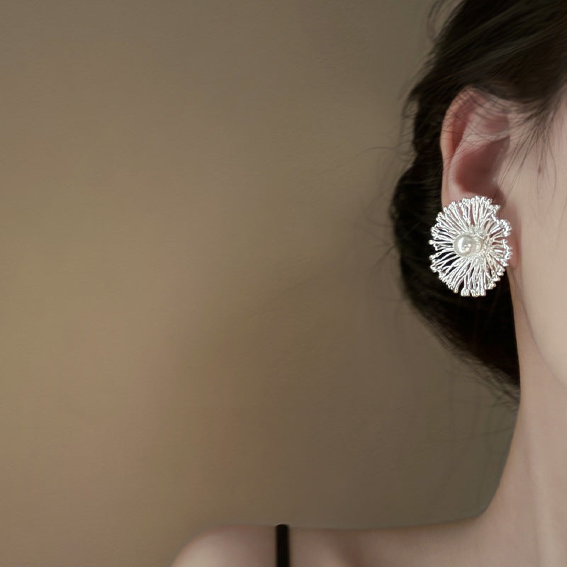 銀針冷淡風透明樹脂水滴花朵珍珠耳環時尚耳釘跨境歐美高級感耳飾