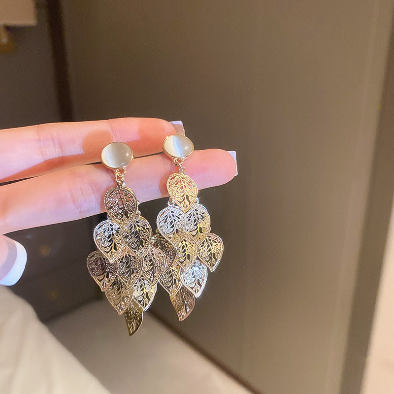 銀針歐美跨境專供花朵珍珠流蘇耳環氣質個性耳釘誇張高級感耳飾女