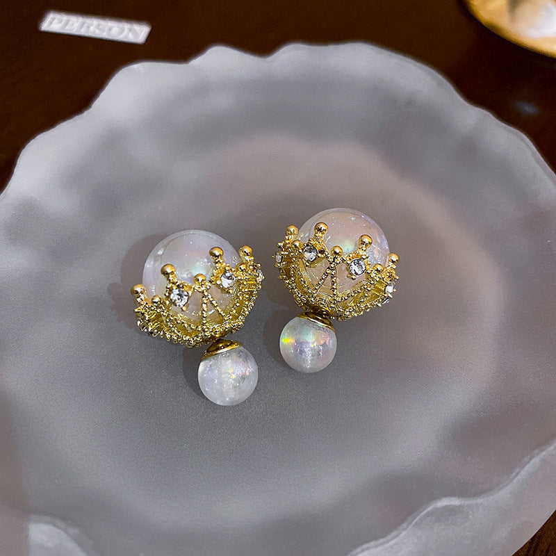 銀針法式復古字母豬鼻子土星珍珠耳環一款兩戴耳釘輕奢高級感耳飾