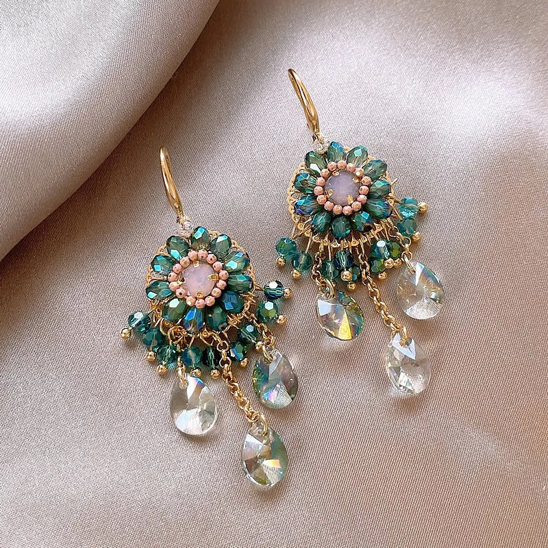 銀針歐美輕奢人造鋯石水晶款愛心耳釘時尚宮廷風耳環高級感耳飾女