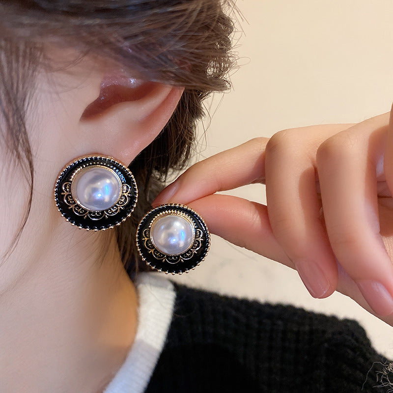 銀針復古花朵愛心字母珍珠耳環法式氣質耳釘輕奢高級感耳飾女