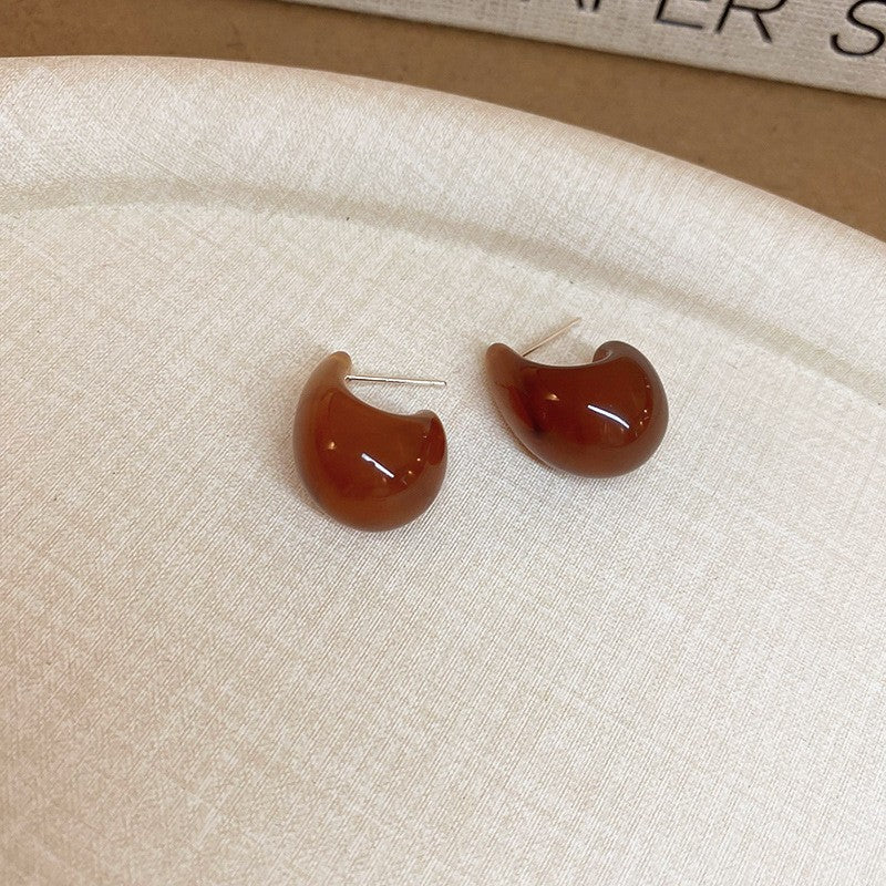 美拉德風咖色幾何花朵愛心耳釘時尚氣質耳環復古高級感耳飾女