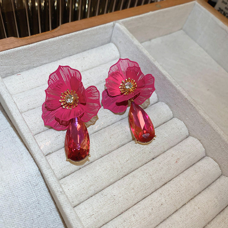 銀針歐美金屬風珍珠蝴蝶花朵流蘇耳釘小衆個性耳環時尚誇張耳飾女