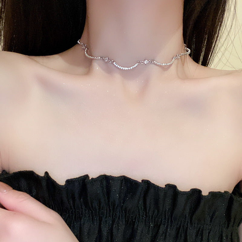 韓國冷淡風鑲鑽鋯石弧線項鍊時尚輕奢氣質鎖骨鏈高級感新款項飾女