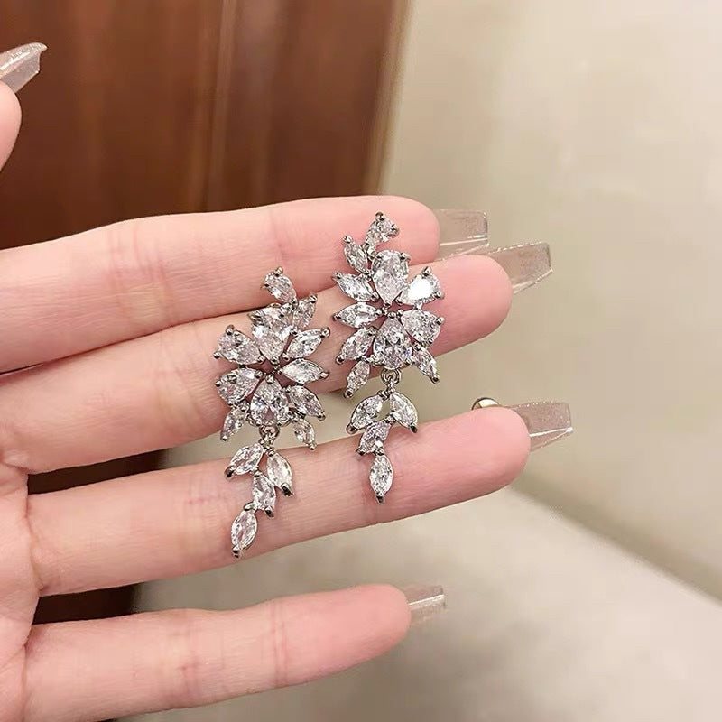 銀針輕奢鋯石几何蝴蝶花朵流蘇耳釘個性冷淡風耳環歐美高級感耳飾