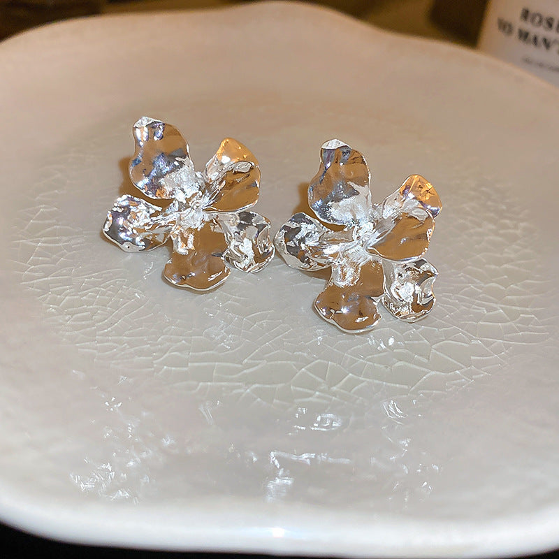 銀針冷淡風透明樹脂水滴花朵珍珠耳環時尚耳釘跨境歐美高級感耳飾