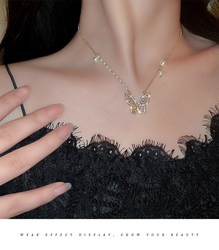 韓國東大門珍珠閃鑽幾何項鍊新款頸鍊簡約百搭冷淡風鎖骨鏈頸飾女