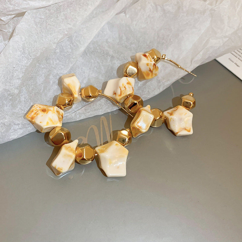 銀針歐美金屬風珍珠蝴蝶花朵流蘇耳釘小衆個性耳環時尚誇張耳飾女