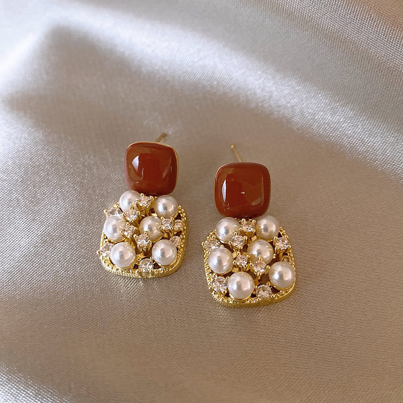 銀針法式復古字母豬鼻子土星珍珠耳環一款兩戴耳釘輕奢高級感耳飾