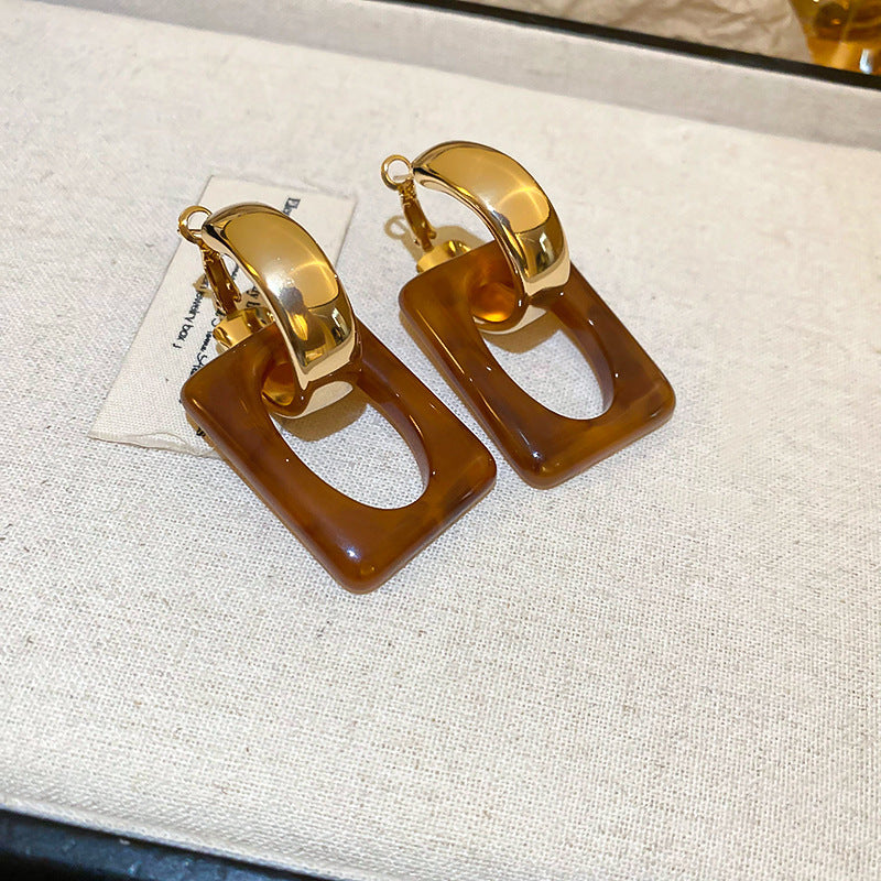 美拉德風咖色幾何花朵愛心耳釘時尚氣質耳環復古高級感耳飾女