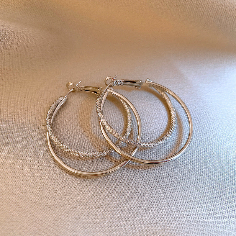 銀針圓圈銀色耳環輕奢高級感耳釘女冷淡風時尚百搭耳飾設計感小衆