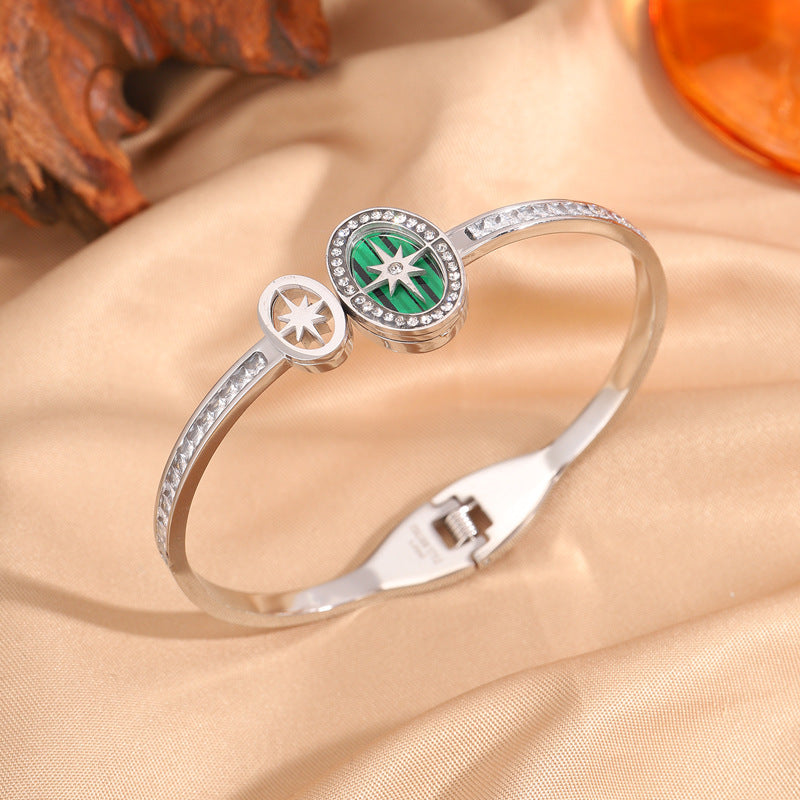 時尚高級感新品八芒星不鏽鋼手鐲跨境女輕奢不掉色彈簧開口手飾品