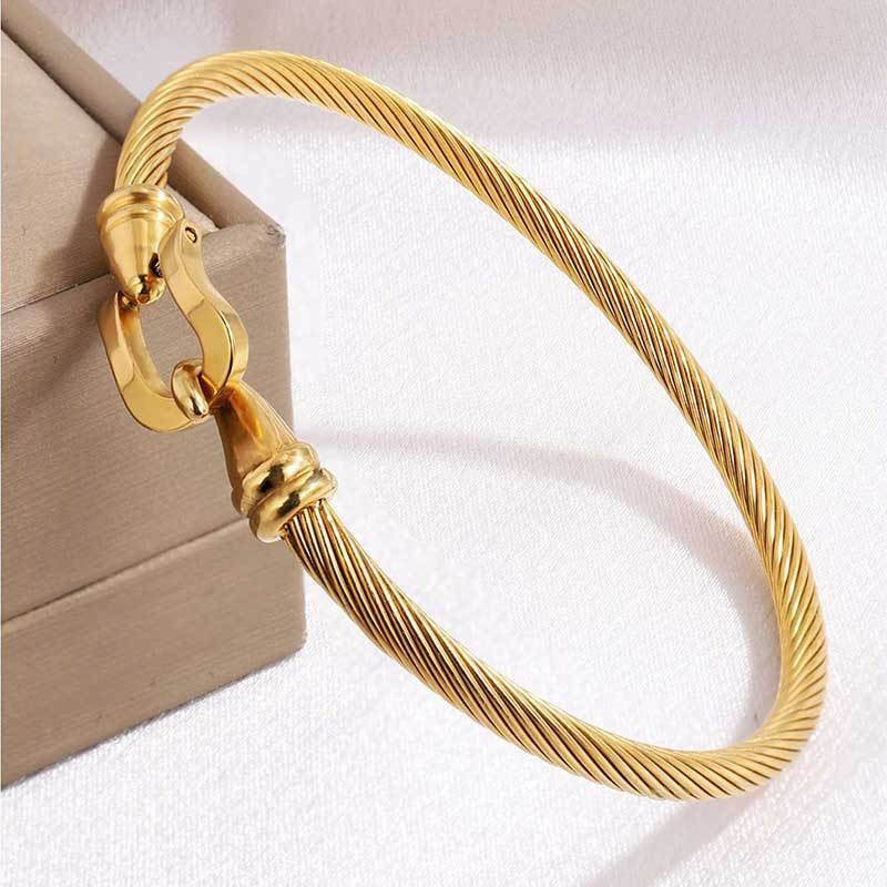 鈦鋼手鐲彈力馬蹄扣手鐲女生高級感個性簡約不掉色精緻手環