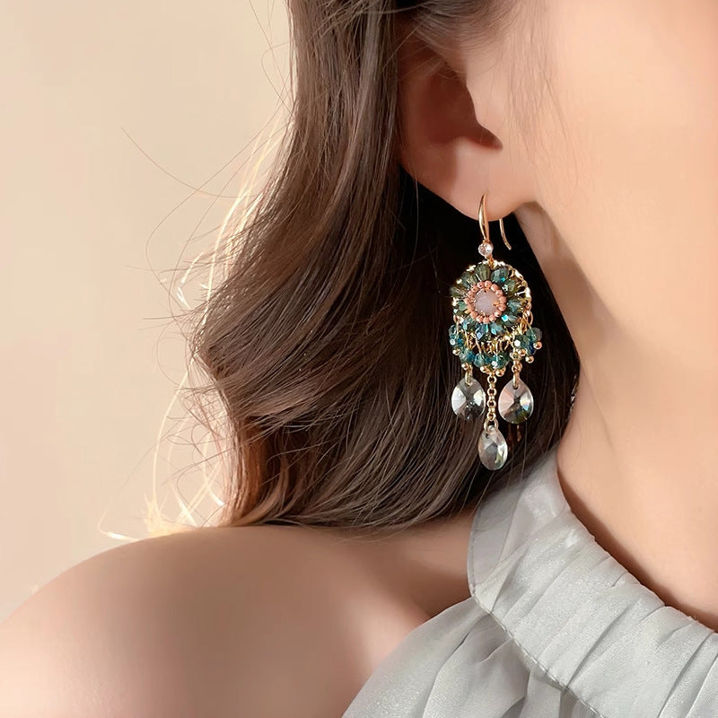 銀針歐美輕奢人造鋯石水晶款愛心耳釘時尚宮廷風耳環高級感耳飾女