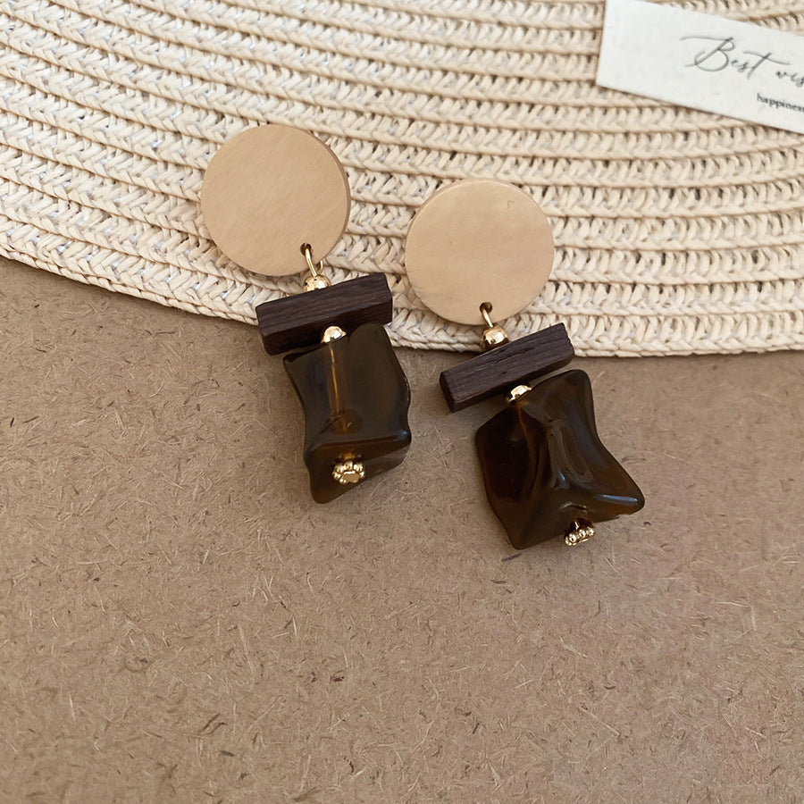 銀針樹脂不規則幾何形鏤空耳環輕奢高級感耳釘復古耳飾設計感小衆